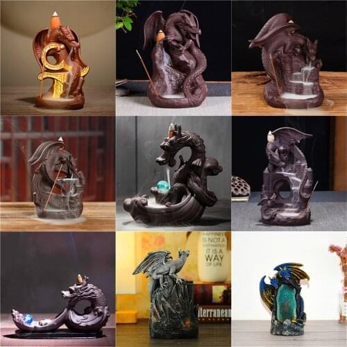 Dragon Backflow Incense Burner with Color Bead and 40pcs Incenses Creative Furniture Furnishings Office Bedroom Home Decoration
