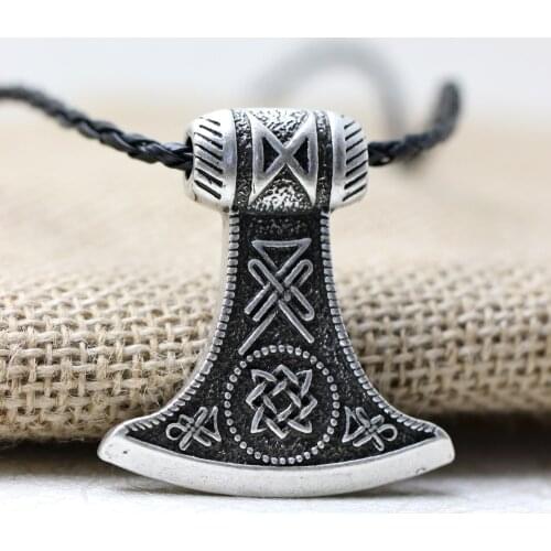 LANGHONG 1pcs Amulet Pendant Necklace Axe Pendant Legendary Viking Runes Pendant Necklace Viking Nordic Talisman