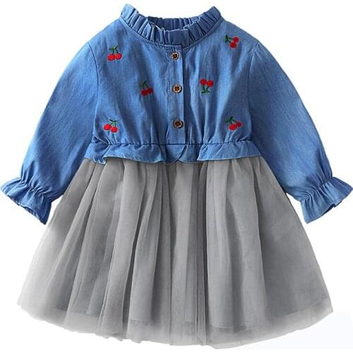 Cute Girls denim Dresses Long Sleeve Dress Spring Clothing Princess Dress embroidery Fashion 1-6 Years Girls Clothes Dress