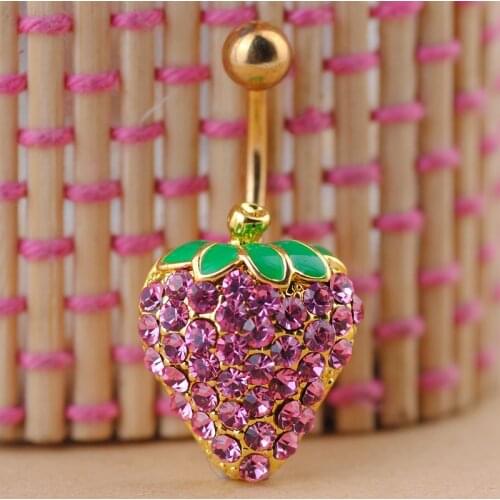 Fashion Full Crystal Strawberry Belly Ring Body Piercing Jewelry Belly Button Rings Charm Navel Rings