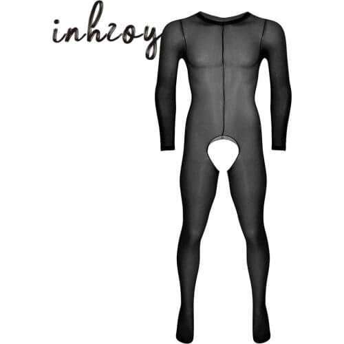 Mens Soft See Through Sheer Crotchless Lingerie Stretchy Pantyhose Tights Sexy Bodystockings Catsuit Male Erotic Gay Underwear