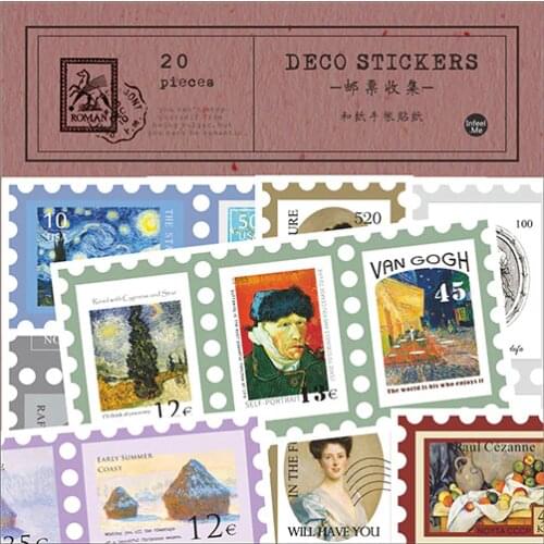 20x Vintage Stationery Stickers Van gogh Stamp Letter labels washi paper sticker DIY diary decoration sticker album scrapbooking