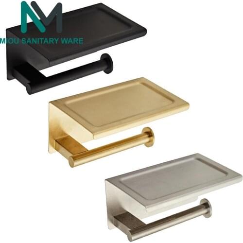 Stainless Steel Wall Mounted black brushed gold Toilet Paper Holder Bathroom Black Paper Tissue Roller Rod Square Shape Black
