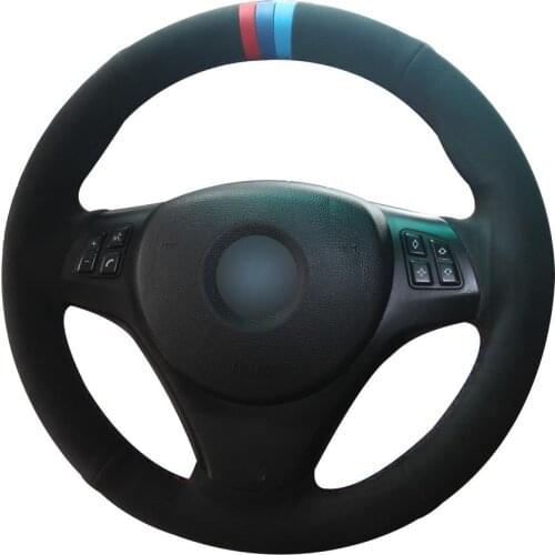 Non-slip Durable Black Suede Red Blue Light Blue Marker Car Steering Wheel Cover For Bmw E90 320i 325i 330i 335i E87 120i 130i
