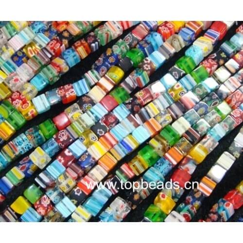 New Cube Wholesales 8x8x8mm Millefiori Glass Loose Beads, Assorted Mixed Square Millefiori Glass Cube Beads