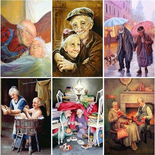 Old Couple DIY 5D Diamond Painting Diamond Embroidery Rhinestones Mosaic Full Round Drill Cross Stitch Handmade Gift Home Decor