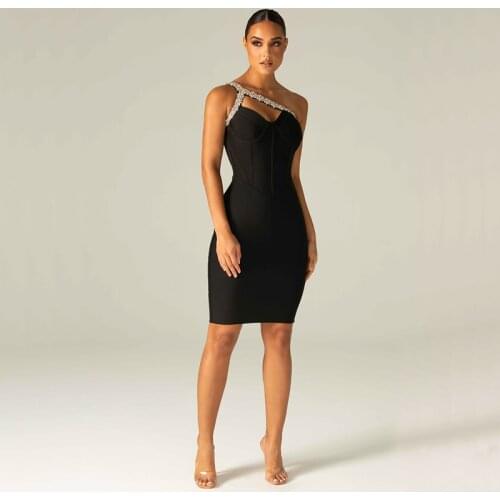 Free Shipping Wholesale Summer Womens Dress Black Spaghetti Strap Beaded Strapless Sexy Celebrity Cocktail Party Bandage Dress