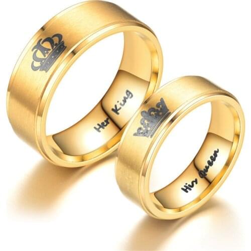 Gold King And Queen Stainless Steel Crown Couple Rings Gold Rings For Couples Lovers Love Promise Rings For Men Women