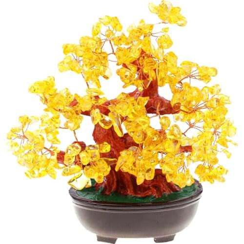 Natural Crystal Gemstone Bonsai Lucky Tree Home Office Holiday Decorations