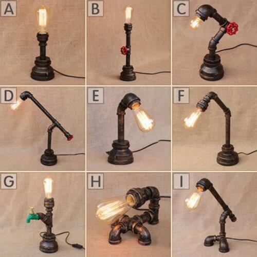Retro Desk lamps wrought iron industrial table lamp bar living room study bedroom bedside decorative water pipe table lamp