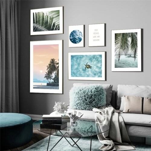 Palm Leaf Turtle Beach Landscape Quotes Nordic Posters And Prints Wall Art Canvas Painting Wall Picture For Living Room Decor