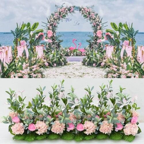 0.8/1m Wedding Decoration Artificial Rose Hydrangea Fake Flower Row T Stage Decor Wedding Home Party Supplies Flores arrangement