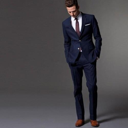 Auriparus flaviceps Navy Blue Wedding Suits For Men Bespoke Light Navy Blue Groom Men Slim Fit Suit Wedding Tuxedos For Men