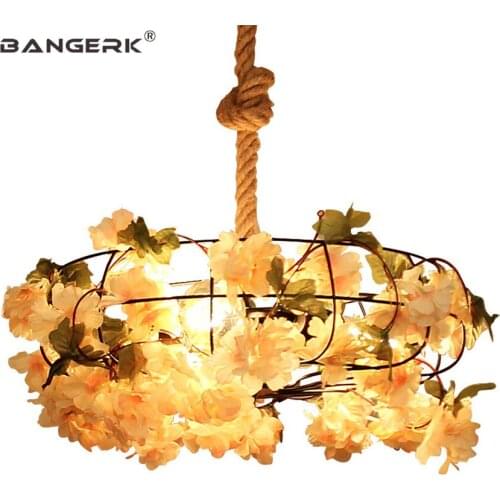 Vintage Creative Iron Hemp Rope Pendant Lamp LED Industrial Artificial Plant Hanging Light Loft Decor Dining Room Lights