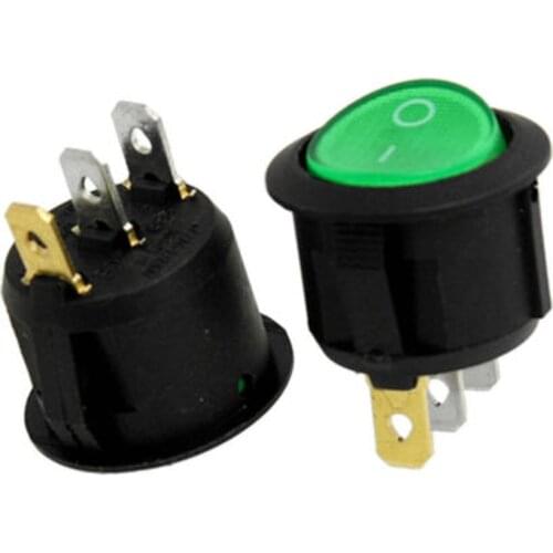 YOCOMYLY 5x Green Light 3 Pin ON/OFF SPST Snap In Round Rocker Switch 6A/250V 10A/125V AC