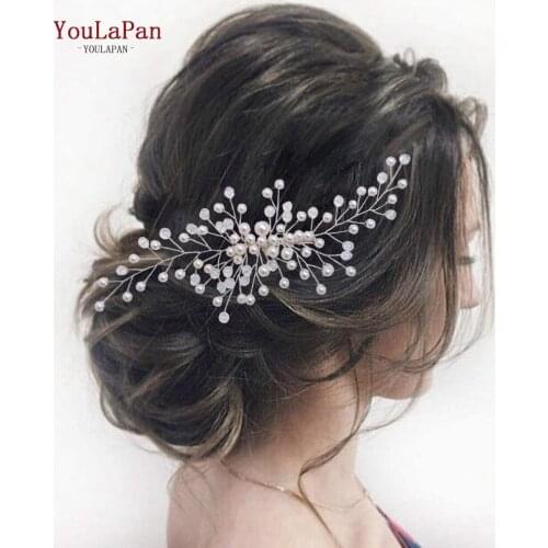 YouLaPan HP341 Wedding Hair Clip Bridal Hair Comb Pearl Wedding Hair Accessories for Brides Clear Crystal Bridal Hair Pieces