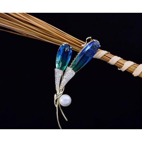 Vintage Purple Blue Crystal Zircon Brooches for Women Luxe Corsage Wedding Bridal Jewelry Charm Pearl Bouquet Flower Broche Pin