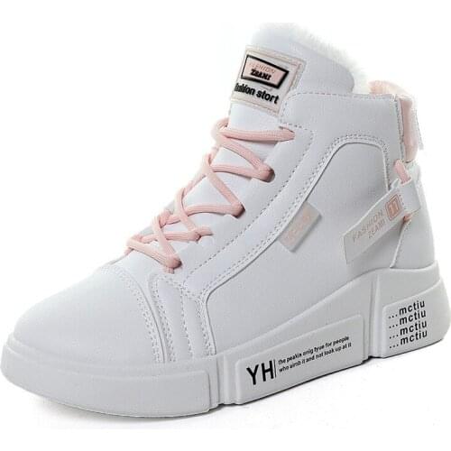 2020 Winter Boots Women Ankle Boots Warm PU Plush Winter Woman Shoes Sneakers Flats Lace Up Ladies Shoes Women Snow Boots