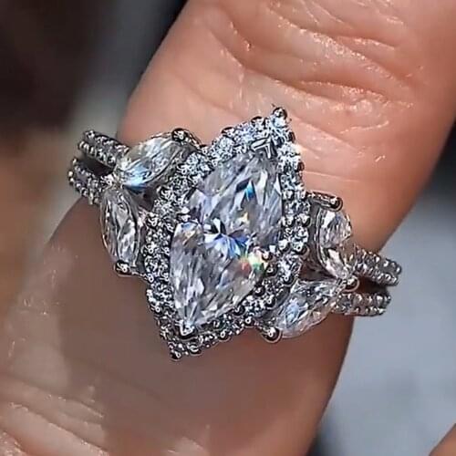 2019 New Big Zircon CZ Stone S925 Sterling Silver Color Wedding Engagement Rings for Women Fashion Jewelry Best Gift