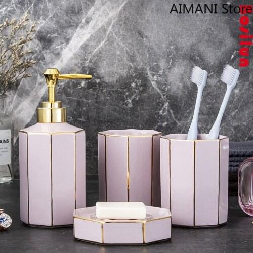 Lady Pink Bathroom Four-piece High-end Bathroom Wash Set Simple Couple Bathroom Four-piece Set Sale Items Ceramic Soap Holder