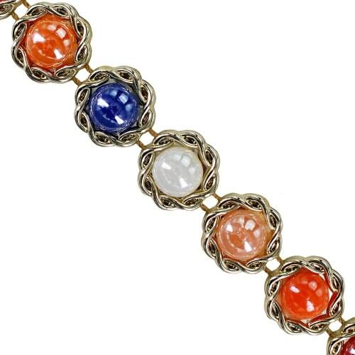 5yards Braided Gold with Colorful Trim Chain ABS Beaded String Bridal Applique For Wedding Clothes Sewing Accessories T1536