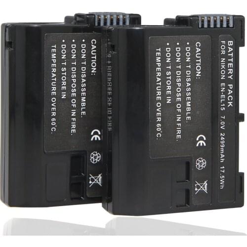 2 Pack EN-EL15 ENEL15 EL15 2499mAh Batteries for Nikon D500,D600,D610,D750,D7000,D7100,D7200,D800,D800E,D810,D810A&1 V1