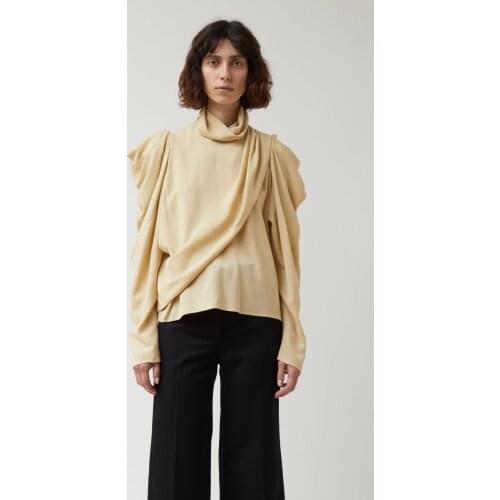 2019lemaire autumn and winter high collar vertical collar asymmetric deconstruction shirt straight