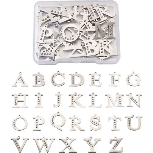 26pcs/Box 304 Stainless Steel 26 Letter Charms A~Z Alphabet Charm Pendants for jewelry making DIY Words Bracelet Necklace Decor