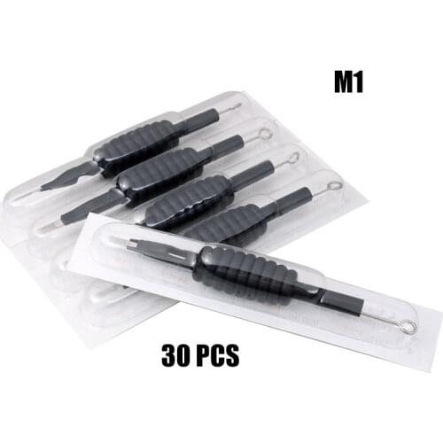 30pcs M1 Disposable Sterilized Tattoo Tube Tip Tattoo Grip With Needles Black 19mm