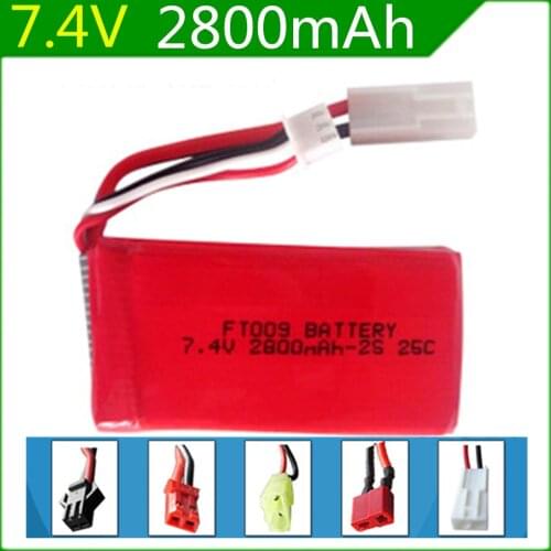7.4V 2800mAh Lipo Battery For Huanqi 955 948 FT009 2.4G Remote Control Boat speed boat Battery Li-po battery 2S EL-2P Plug #25C