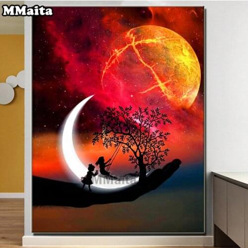 Diamond Embroidery Moon planet Diamond Painting cute Kids swinging Full Square Diamond Rhinestones Picture fantasy scenic GG5723