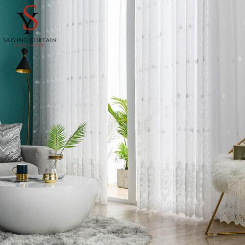 White Embroidery Tulle Window Curtains Living Room Floral Sheer Curtains for Bedroom Europe Voile Curtain for Kitchen Customized