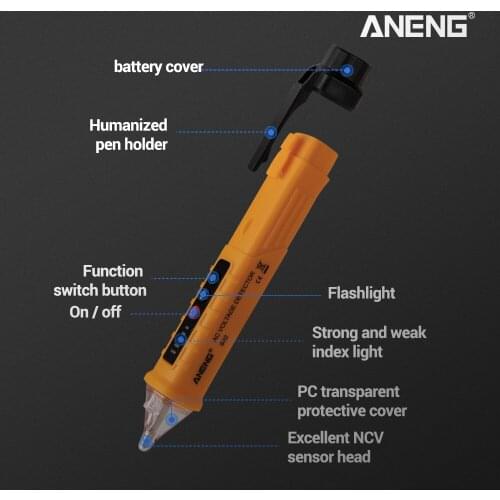 ANENG VD802 Non-contact AC Voltage Detector Tester Meter Voltmeter 12V-1000v Pen Electric Indicator Voltage Dectetor Sensor Wit