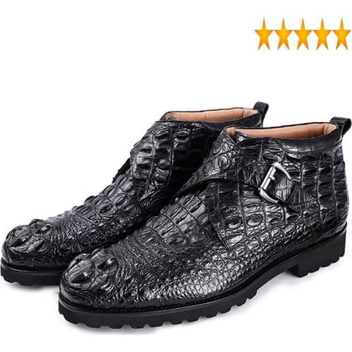 Formal Luxury Alligator Genuine Leather Business Men Ankle Boots Buckle Round Toe Thick Bottom Solid Party Wear Male Dress Shoes