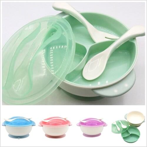 Double Layer Baby Training Bowl Spoon Fork Learning Tableware Set with Suction Cup Kids Safety Dinnerware