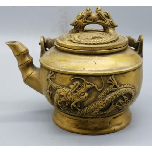 China brass archaize dragon teapot crafts statue