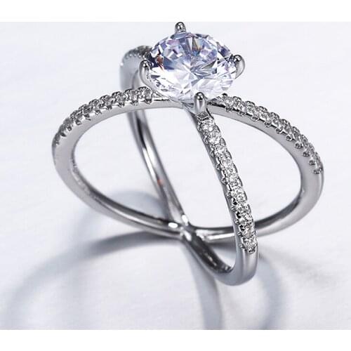 Huitan New Cross Women Rings Inlaid Big Round Cubic Zirconia Silver Plated Wedding Ring Stylish Girl Party Jewelry Drop Shipping