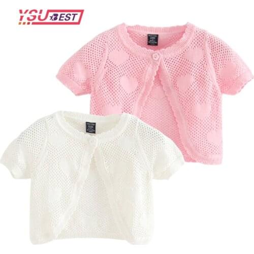 Girls Cardigan Knitting Thin Summer Baby Girl Jacket Cardigan Shawl Short-sleeved Beach Coat 1-7Yrs Baby Toddler Girl Clothes
