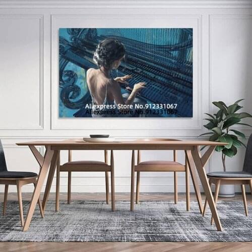 Canvas Painting Fantasy Art Girl Fairy Abstract Piano Living Room Decor Bedroom Decor Poster Decorative Painting Canvas Wall Art