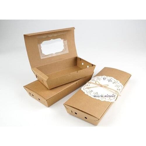 Kraft paper box with open window, Food sushi ,snack,biscuit boxes,Cookies Salad packaging take out Box,100pcs/lot