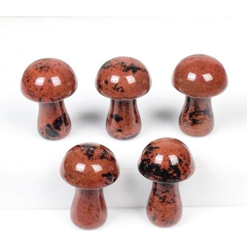 Mahogany Jasper Mini Mushroom Statue Natural Quartz Stone Carved Hand Polished Healing Decor Figurine Trinket Gift Room Ornament
