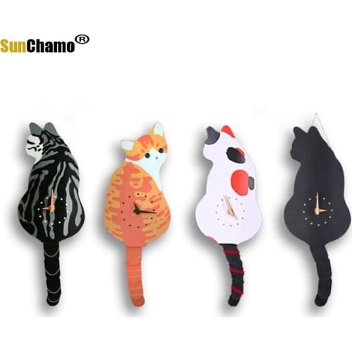 Creative Wall Clock Naughty Cat Wag Tail Vivid DIY Living Room Home Wall Decoration Fashion Watches Kids Gift Funny Cat Toys