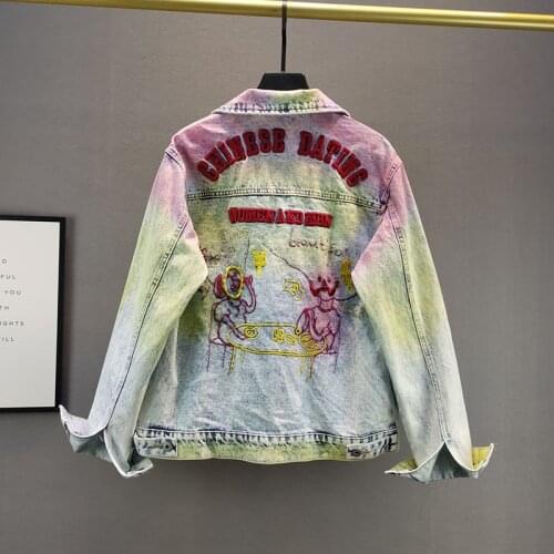 2020 Autumn Denim Jacket Women Coat Embroidery Slingle Breasted Jeans Jackets Overcoat Loose Female Jacket Casual Outerwear P940