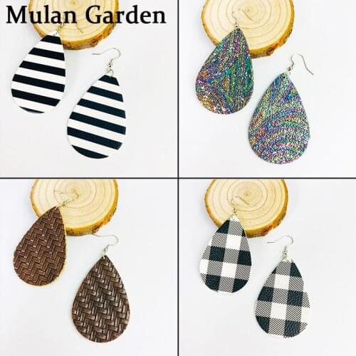 M&G New Vintage Glitter PU Leather Earrings Zebra Lattice Shiny Water Drop Earrings Fashion Jewelry Women Accessories Girl Gift
