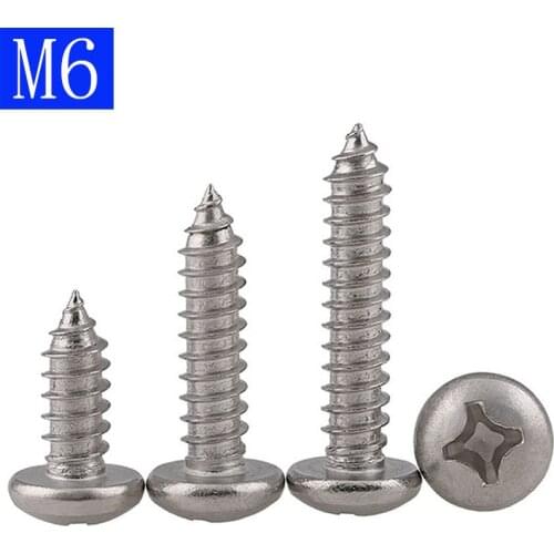 M6 6mm 304 Stainless Steel Phillips Cross Recessed PAN Head Self Tapping Screws DIN 7981