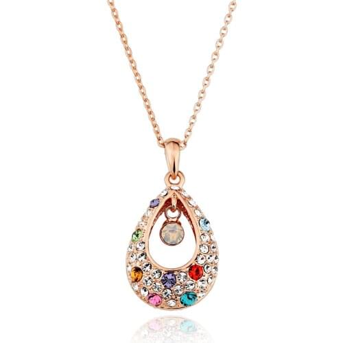 FASHION ROSE GOLD NECKLACE FOR WOMEN WEDDING STATEMENT PENDANT NECKLACE CHAIN CHOKER ZIRCON DIAMOND JEWELRY BIRTHDAY PARTY GIFTS