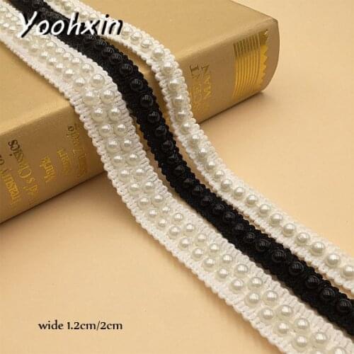 Fashion 3D beads black White embroidery flower lace collar Fabric Sewing Applique DIY ribbon trim guipure dress wedding decor