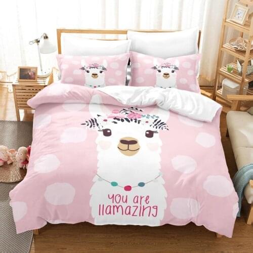 Fashion 3D Cute Alpaca Bedding Set Digital Print Duvet Cover Pillowcase 2/3 Pcs Bed Single/Twin/Double/Full/ Queen/ King Size