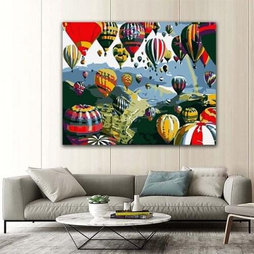 DIY colorings pictures by numbers with colors Hot air balloon in the forest picture drawing painting by numbers framed Home
