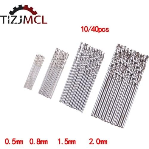 10/40Pcs-Set 0.5mm 0.8mm 1.5mm 2.0mm HSS Mini Drill Twist Drill Bits Set High Speed Steel For Woodworking Plastic And Aluminum